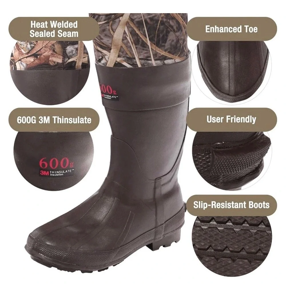 HISEA Chest Waders Size 10 600G Insulated Neoprene Waterproof Fishing Hunting
